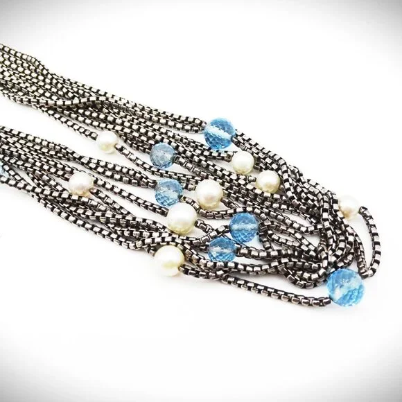 DAVID YURMAN Sterling Silver 18K Gold Blue Topaz FW Pearls